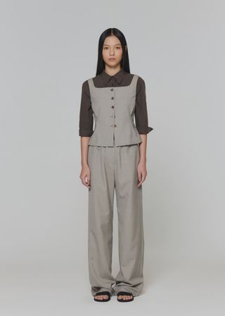 wool banding pants, beige