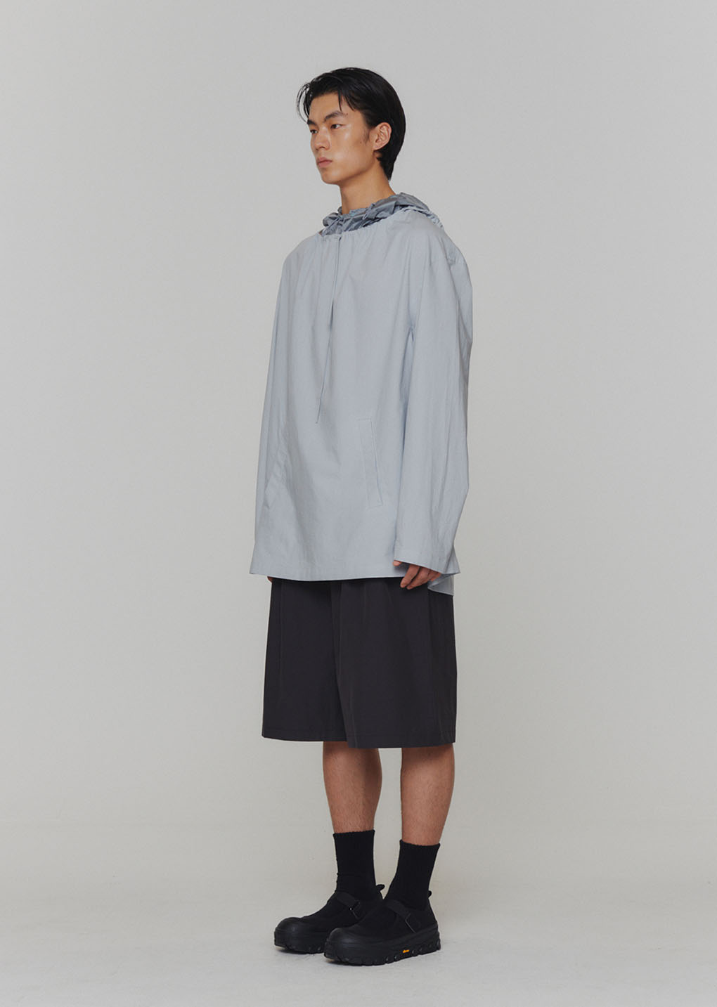 glossy nylon hood snood, blue grey