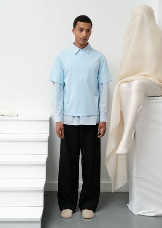 square pocket oversized shirts, light blue