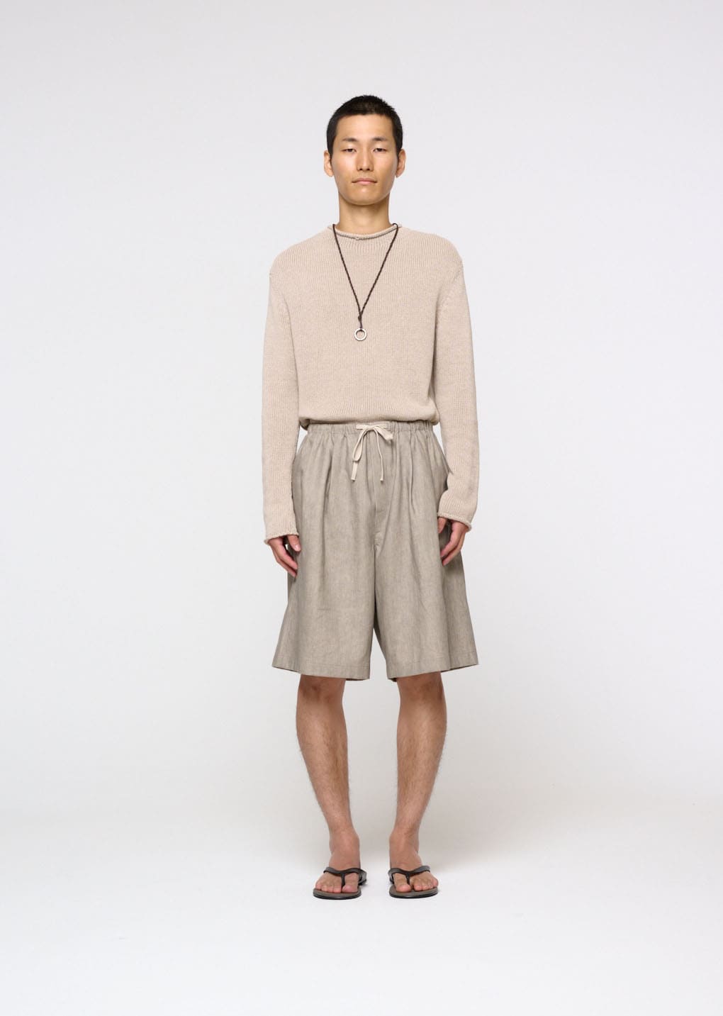 Linen Drawstring Shorts, Beige