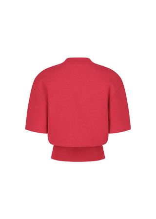 Rounded half knit top, Red