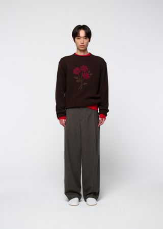 Flower jacquard knit top, Brown