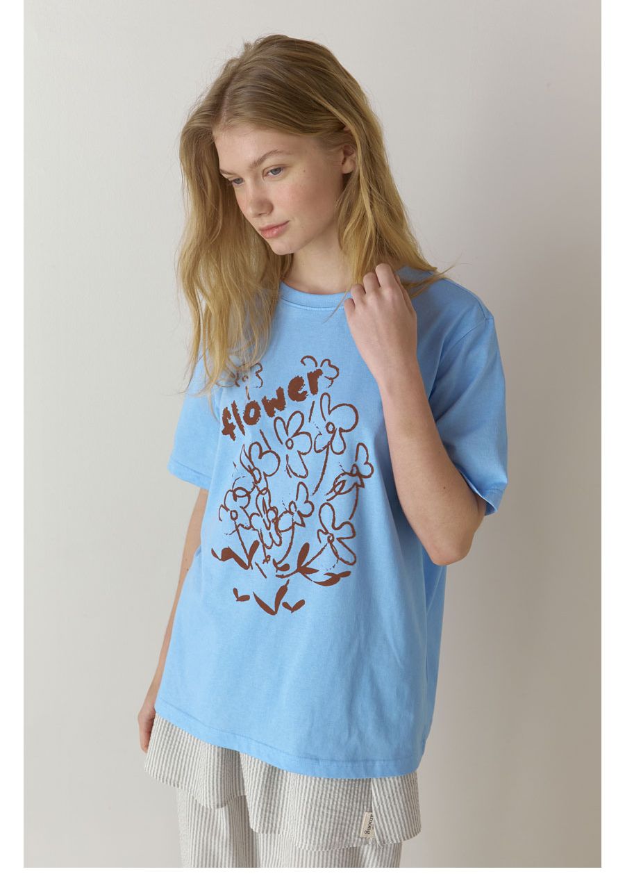 A FLOWER DRAWING T-SHIRT_LIGHT BLUE