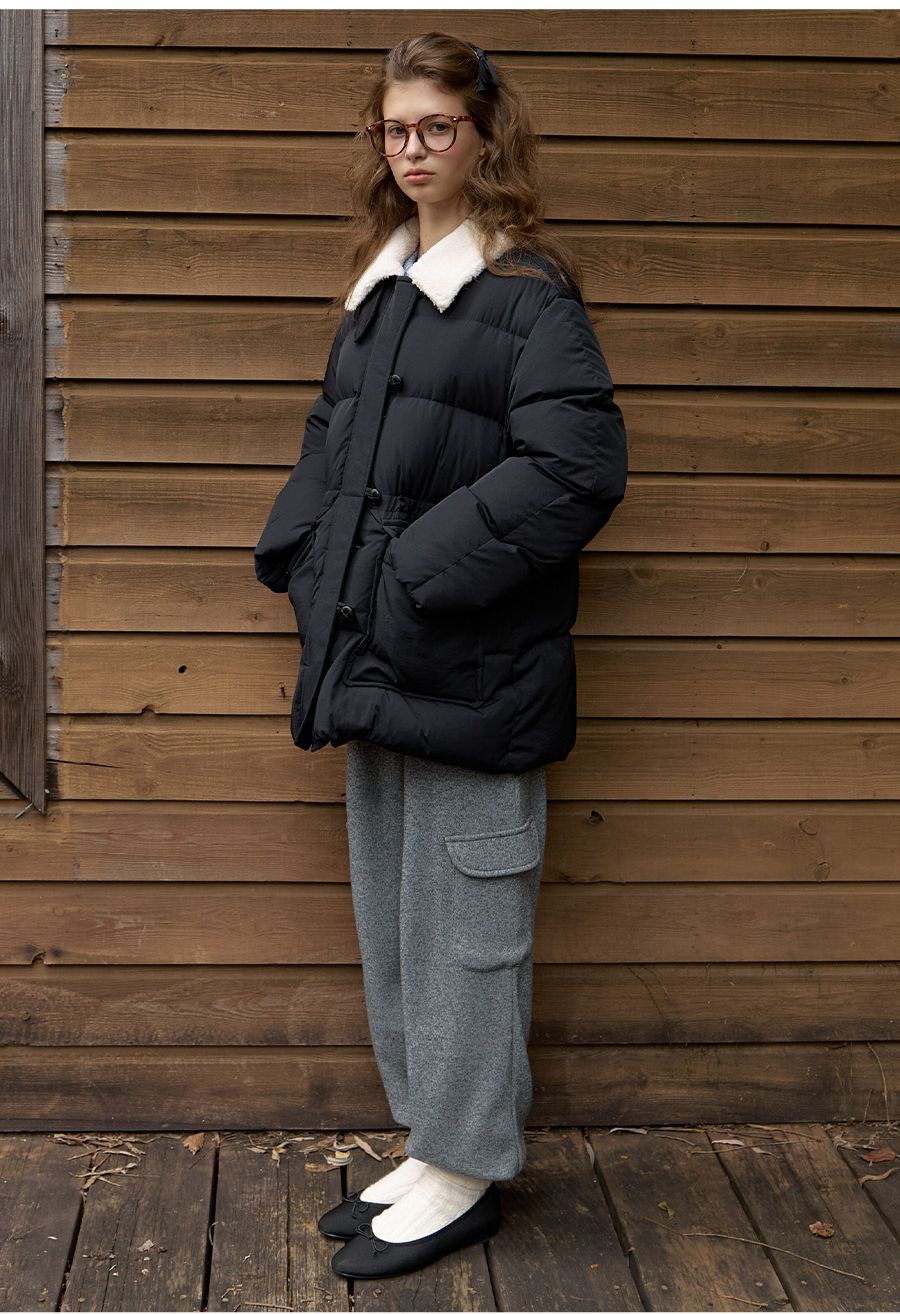 A FUR COLLAR DUCK DOWN HALF PADDING_BLACK