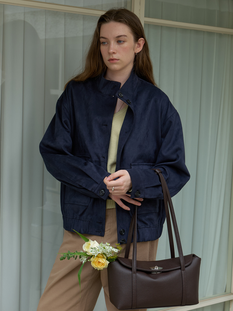 A SUEDE BOMBER JUMPER_NAVY