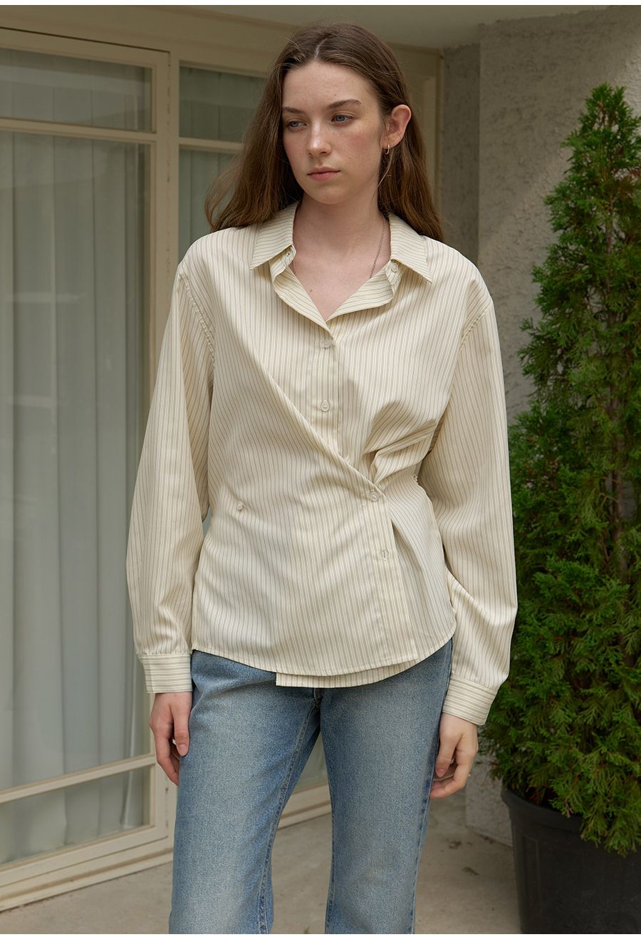 A STRAP DETAIL STRIPE SHIRT_CREAM 사진 2/4