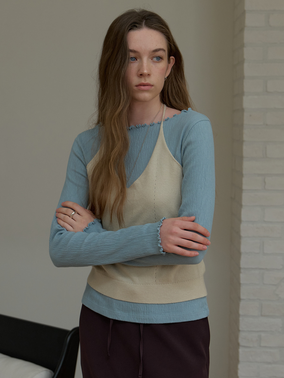 A WRINKLE TEXTURE T-SHIRT_LIGHT BLUE 사진 2/4