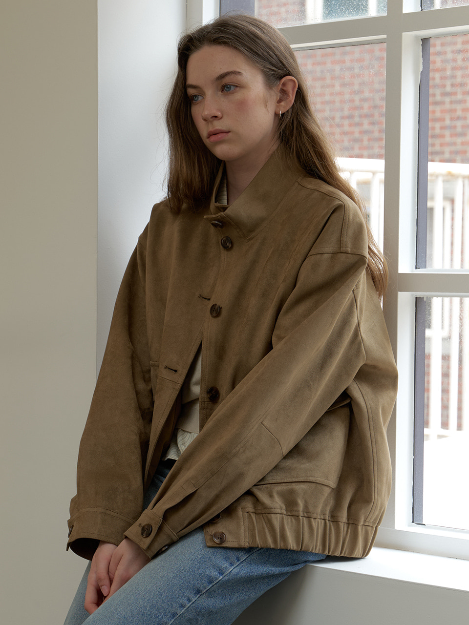 A SUEDE BOMBER JUMPER_KHAKI BEIGE 사진 4/4