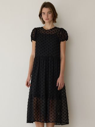 A SHEER PUFF SLEEVE DRESS_BLACK