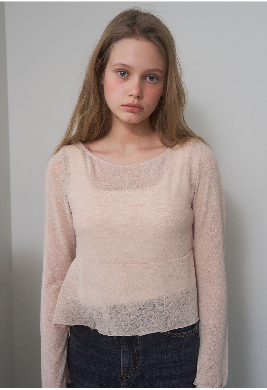 A BOAT-NECK TIE T-SHIRT_BEIGE