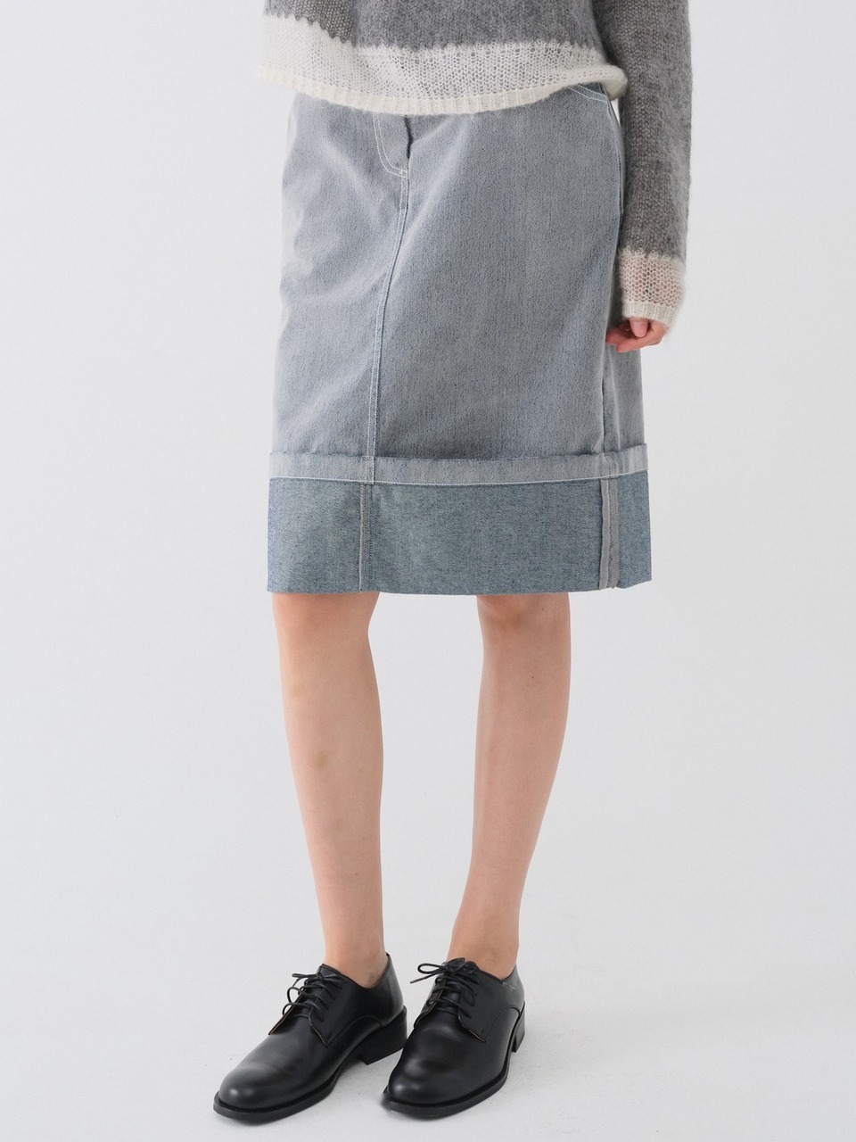 TURN-UP WASHED VELVET SKIRT_GRAY 사진 2/4