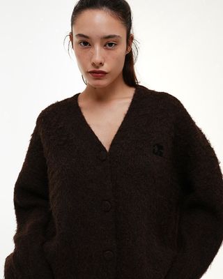 CENTAUR BULKY BRUSHED WOOL CARDIGAN_BROWN