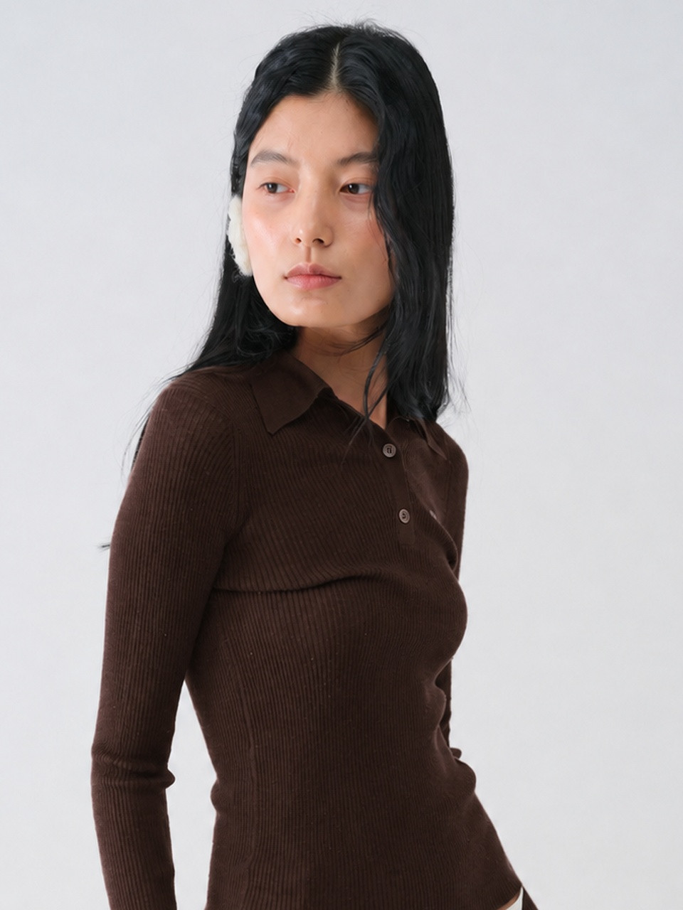TENCEL WOOL ESSENTIAL SLIM KNIT_BROWN 사진 3/4