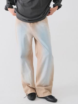 STRAIGHT WASHED PAINTING DENIM PANTS_BEIGE BLUE