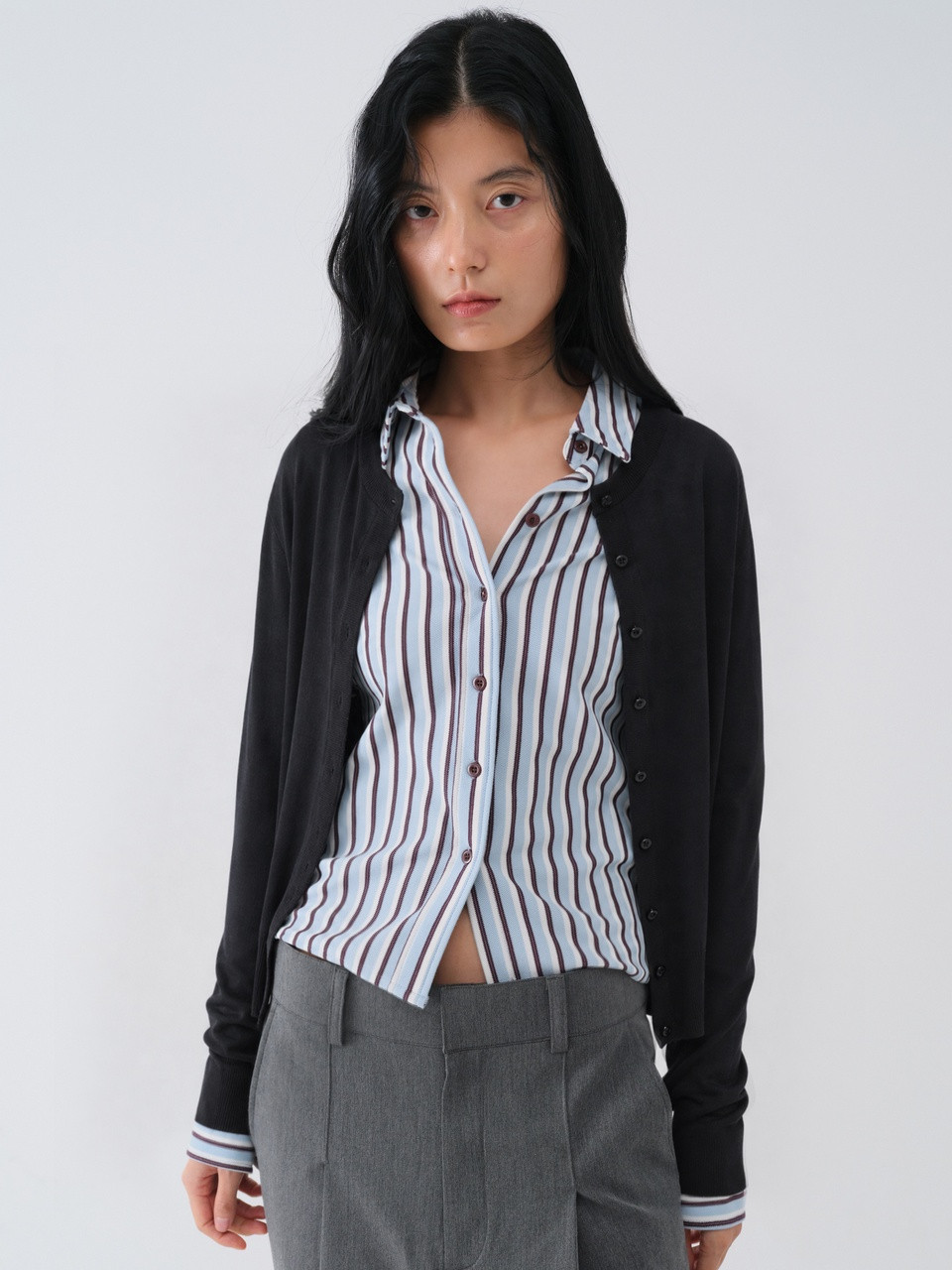 [9/28 예약발송] SOFT WOOL TENCEL ROUND CARDIGAN_BLACK 사진 3/4