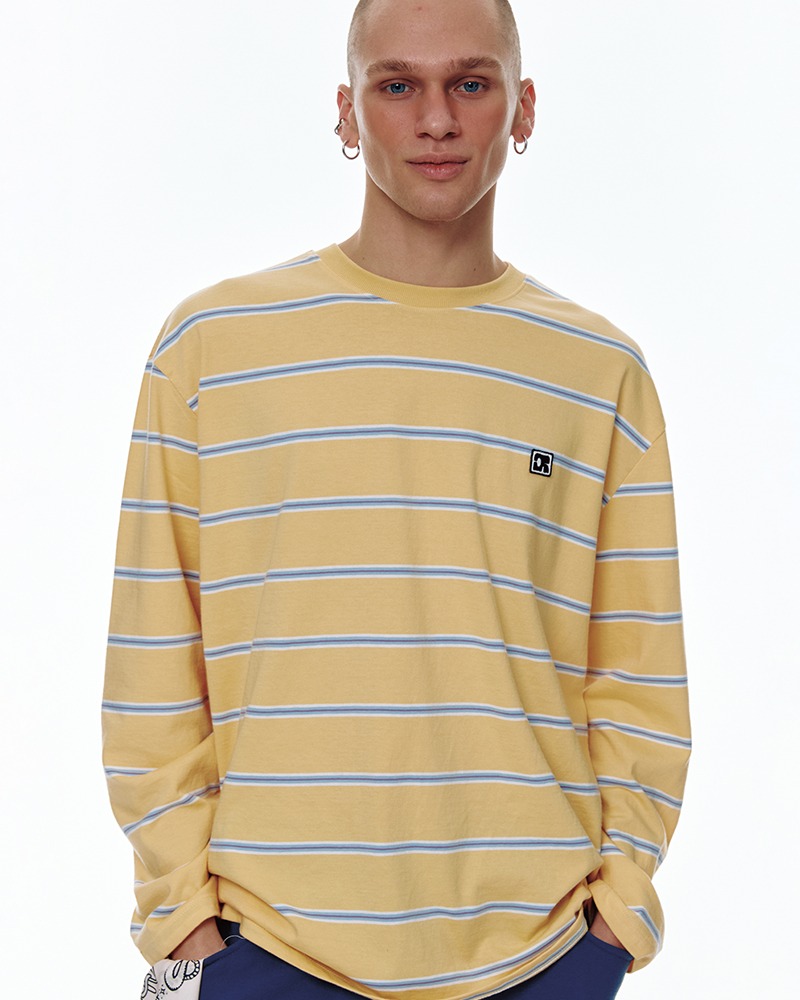 STRIPE PATCH LONG SLEEVE T-SHIRT_YELLOW
