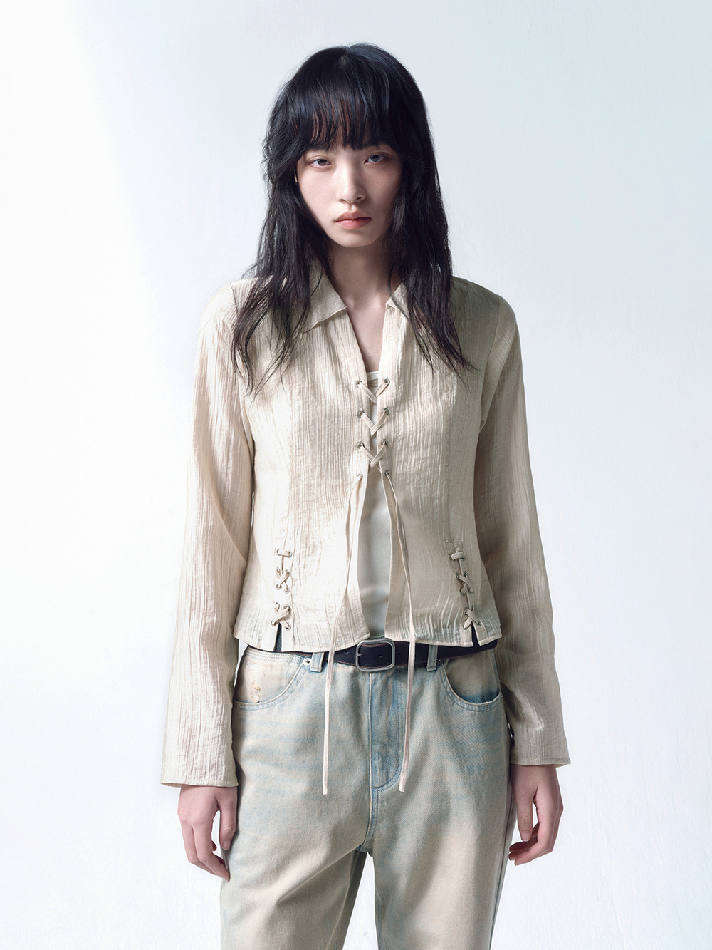 레이스업 스트랩 셔츠 KHAKI BROWN
