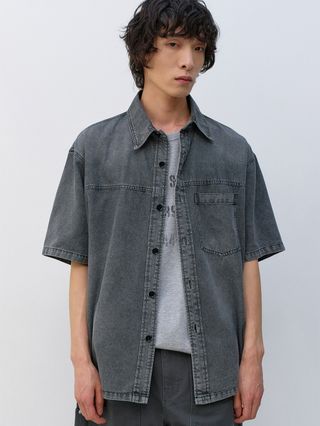 슬래시 워싱 데님 셔츠 WASHED GREY