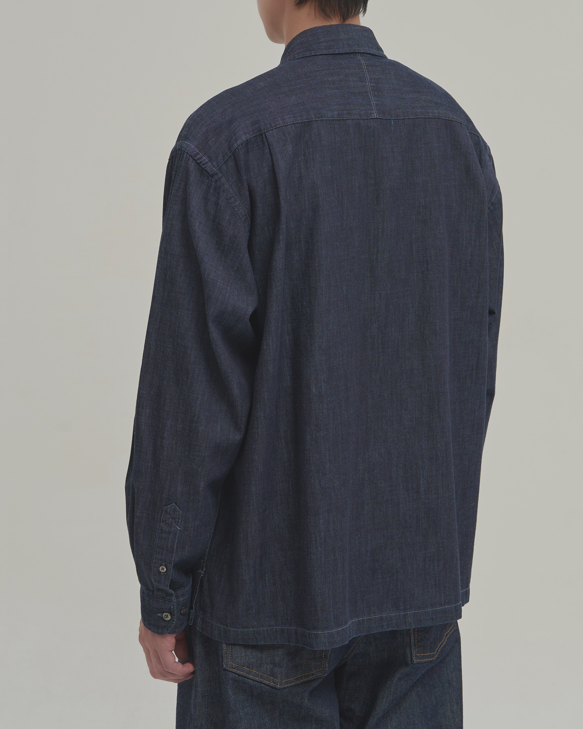 WASHED DENIM SAFARI SHIRT - BLUE BLACK 사진 2/4