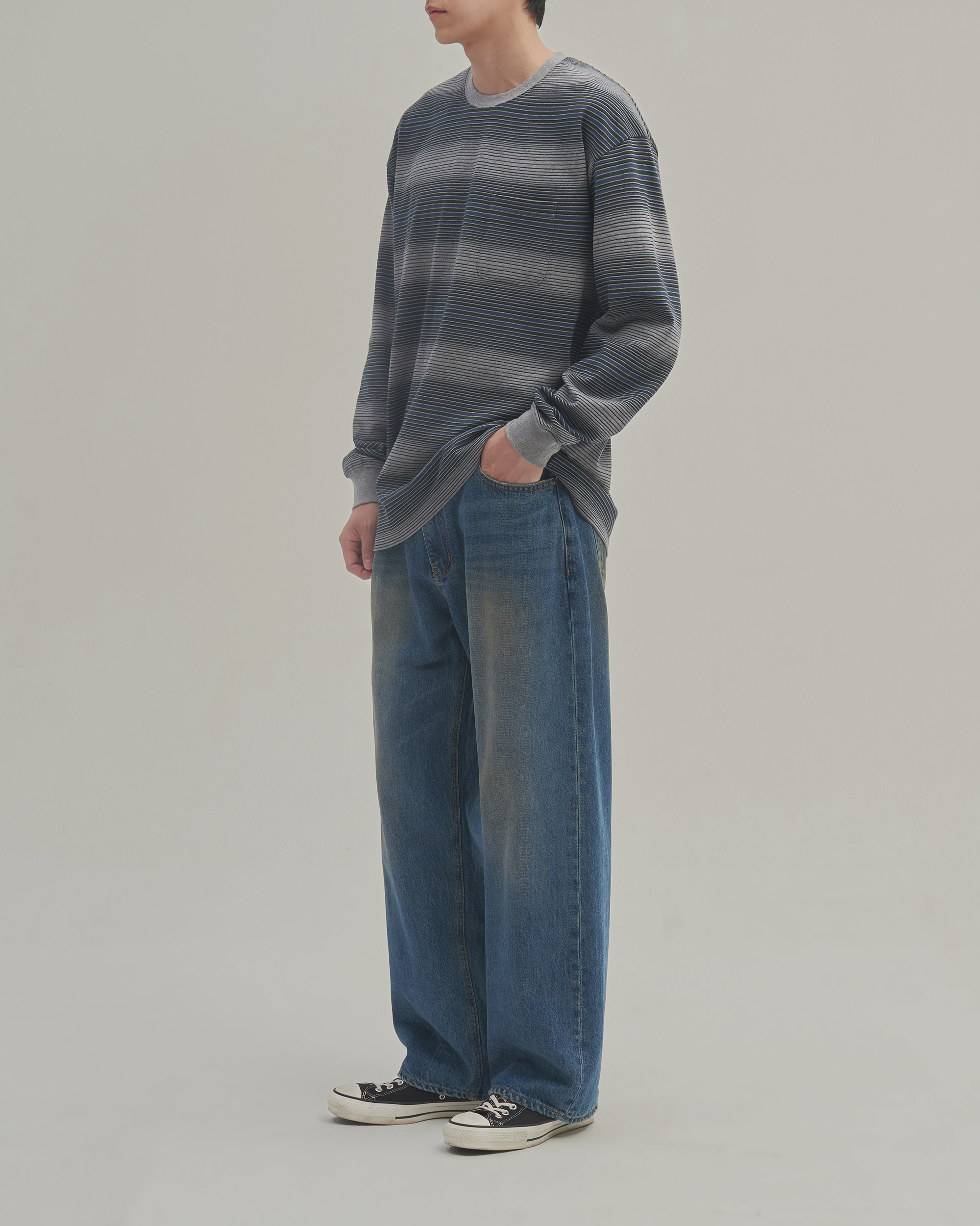 5PK WIDE DENIM PANTS - DIRT INDIGO 사진 2/4