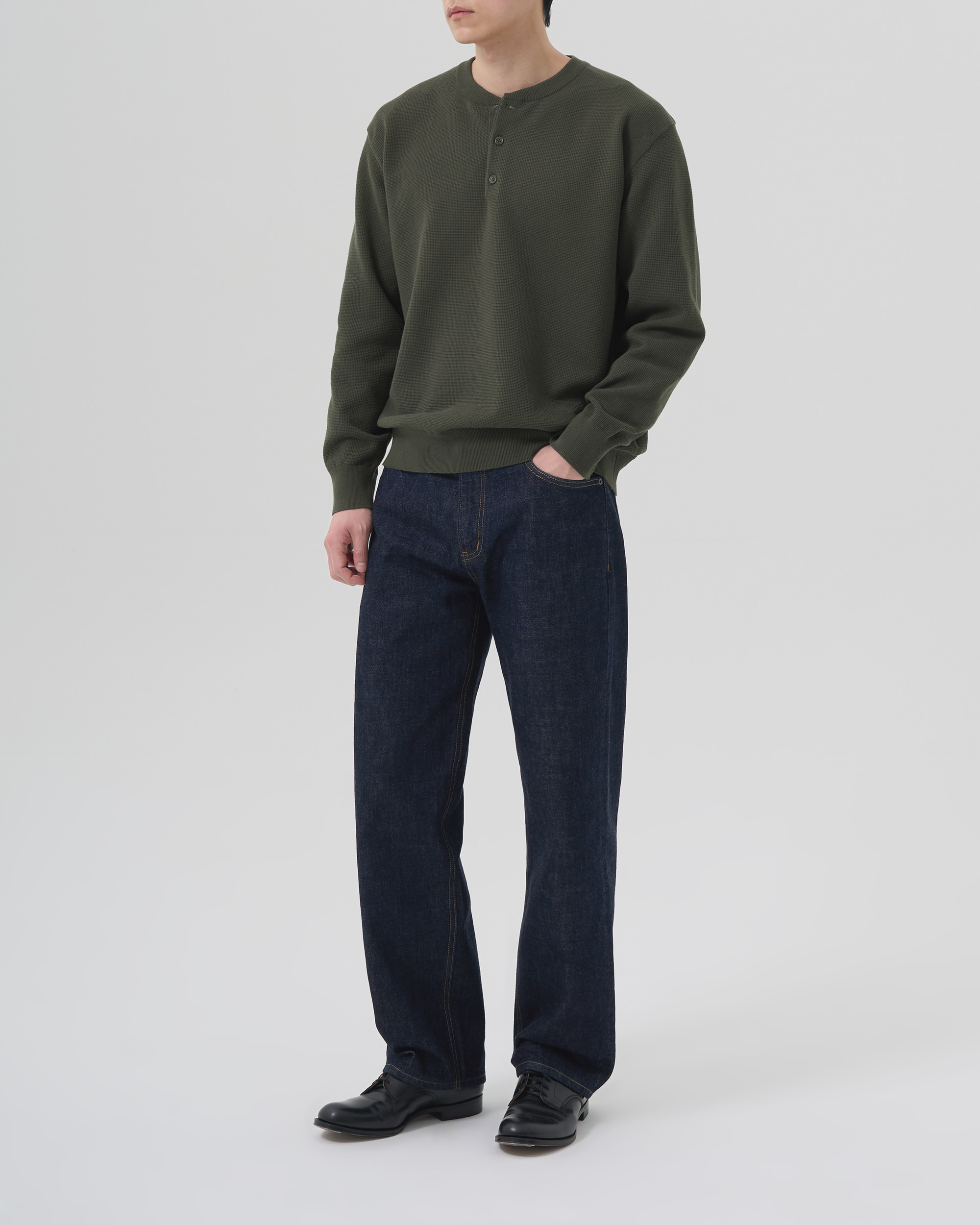 BARK KNIT HENRY - OLIVE KHAKI 사진 1/4