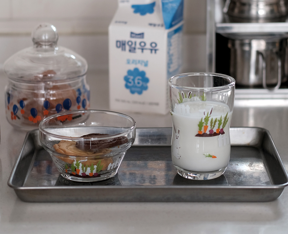[이시즈카] 키즈 패턴 글라스 컵 & 볼 (토끼)