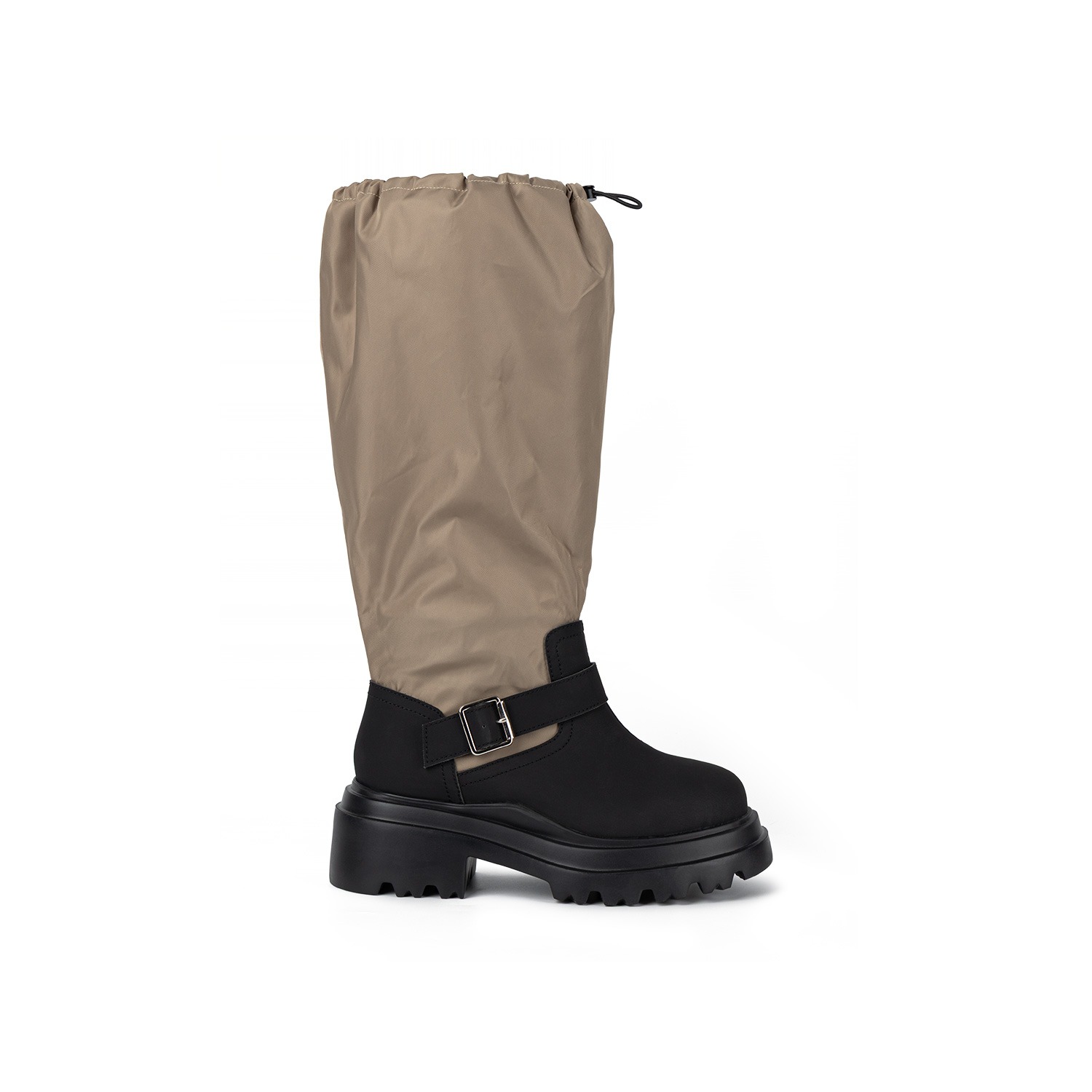 CITY BUCKLE SLOUCHY RAIN BOOTS / BEIGE