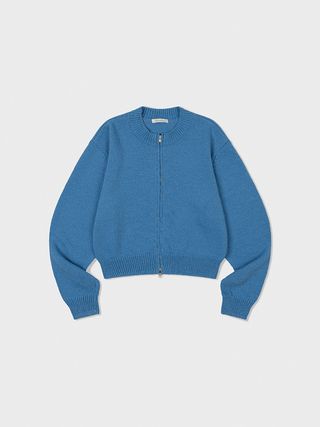Cotton Zip-Up Cardigan_Blue
