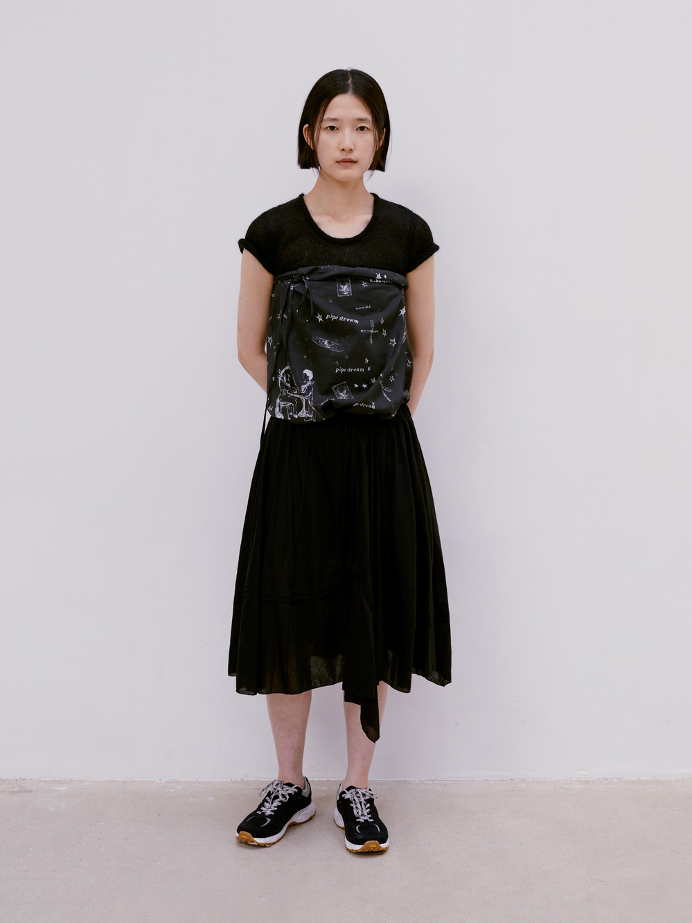 Drawstring Drape Skirt_Black
