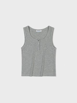 Henley-Neck Sleeveless_Melange Grey