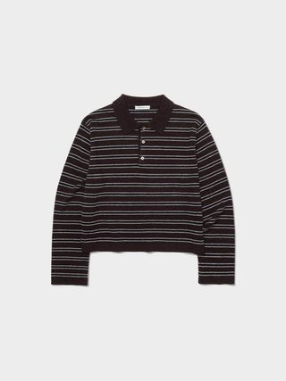 Merino Cash Striped Polo Sweater_Brown