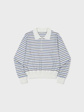 Striped Open Collar Sweater_Ivory Stripe