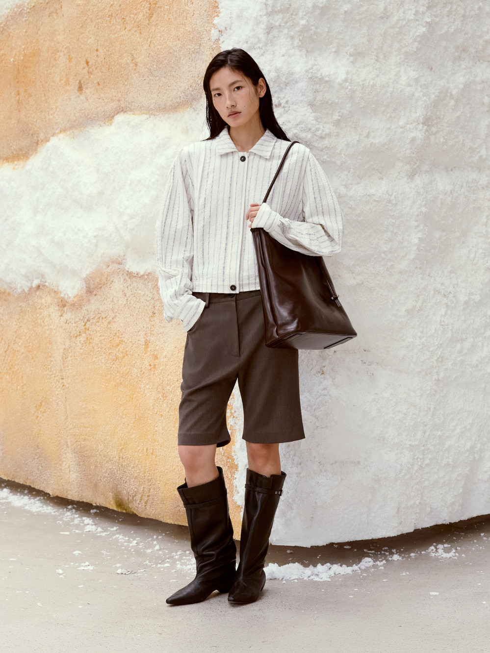 Flared Bermuda Pants_Melange Brown