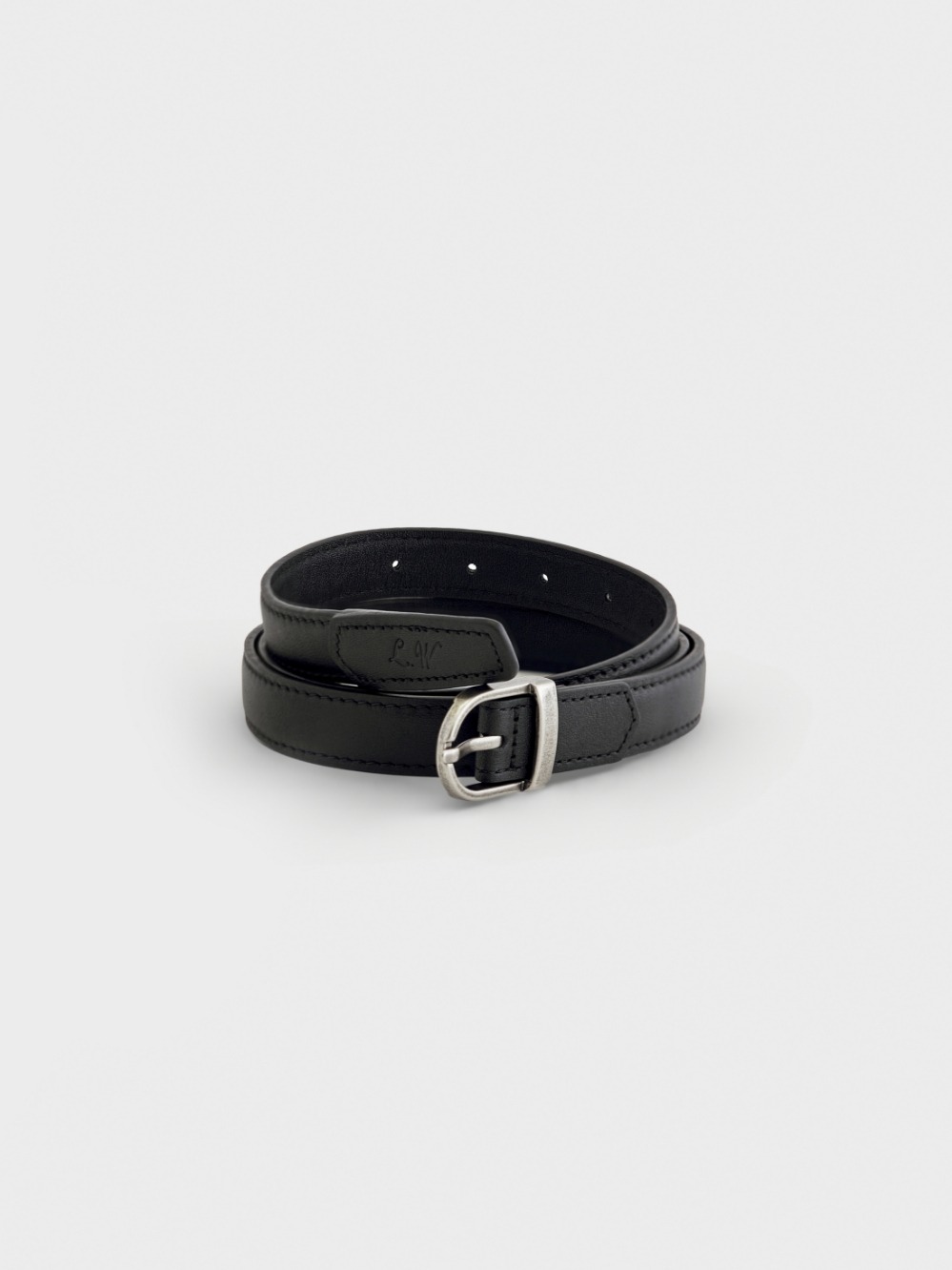 Leather Thin Buckle Belt_Black