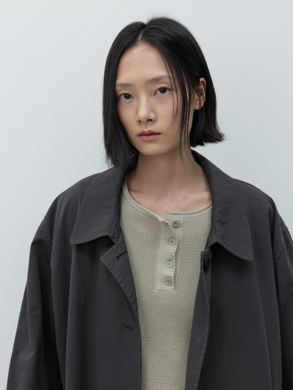Cotton Draped Trench Coat_Charcoal