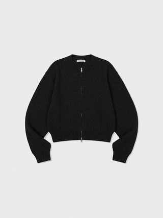 Cotton Zip-Up Cardigan_Black
