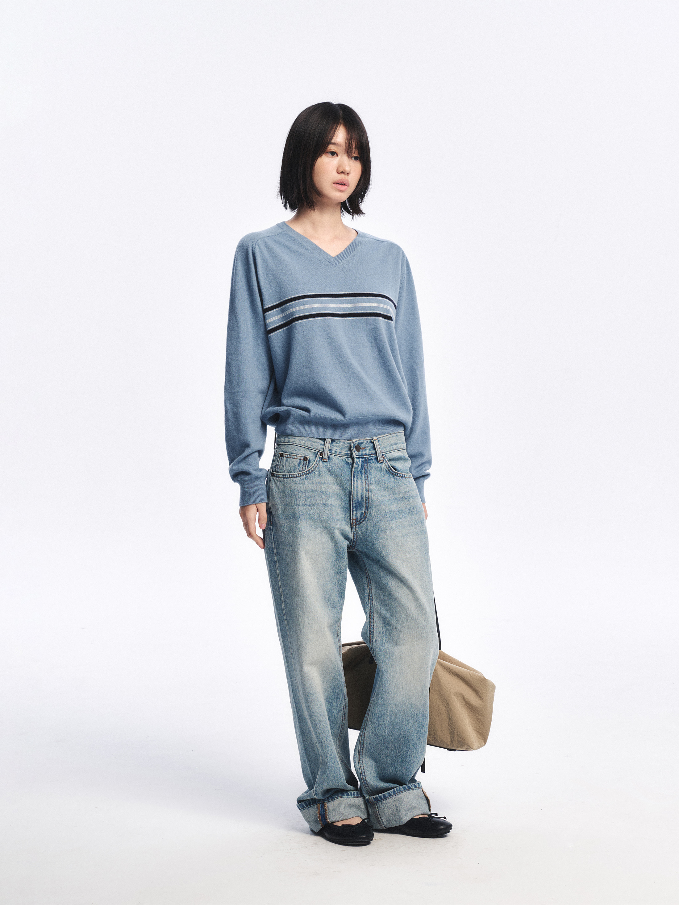 Wool Blend Line Sweater_Dusty Blue 사진 2/4