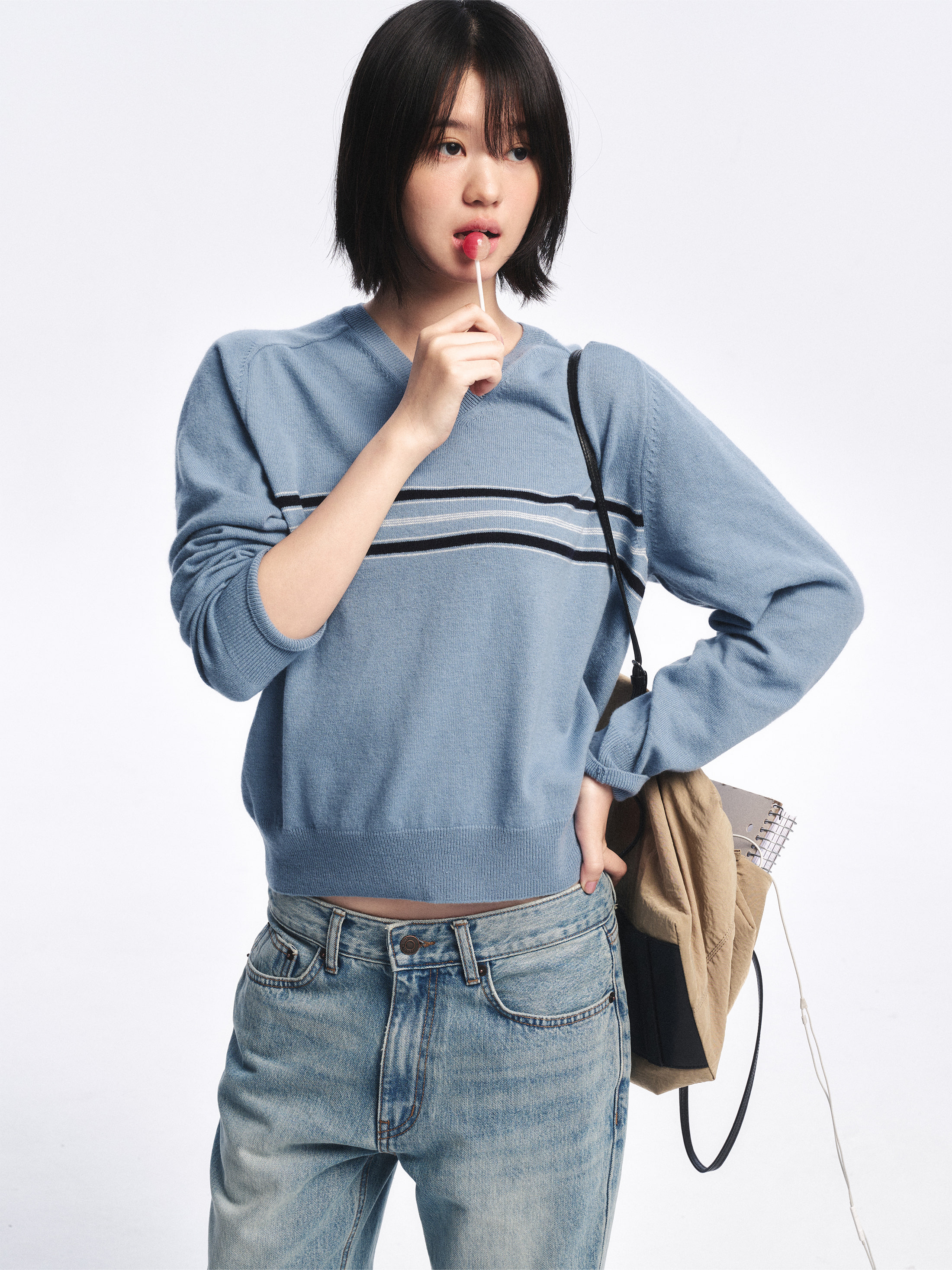 Wool Blend Line Sweater_Dusty Blue 사진 4/4