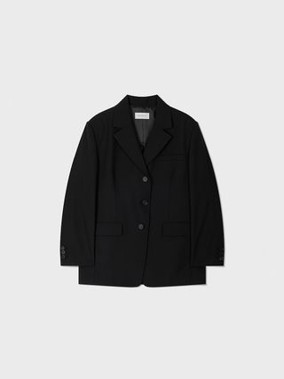 Oversized 3-Button Wool Blazer_Black