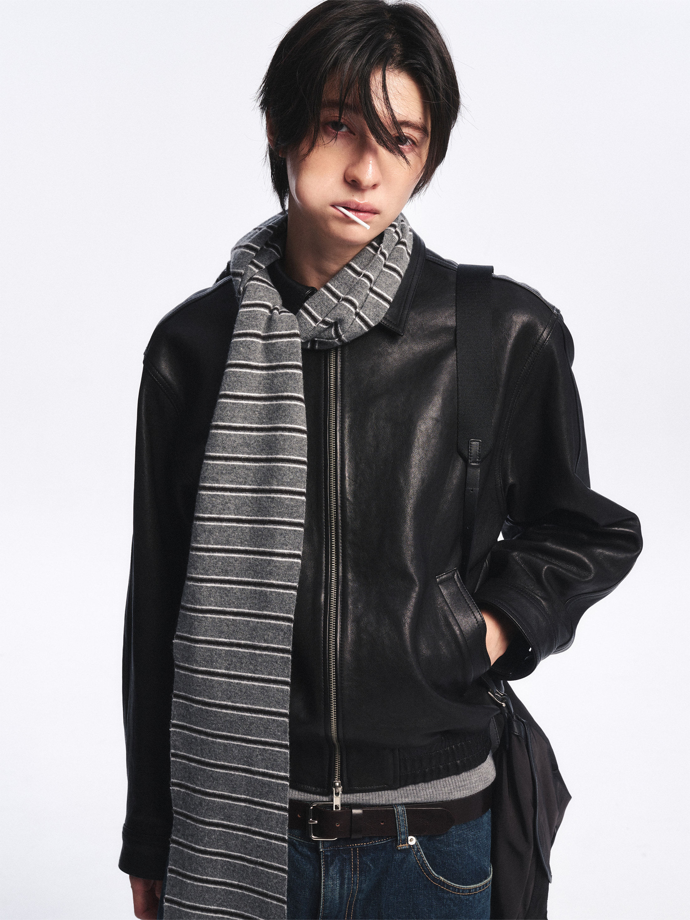 Wool Cash Blend Striped Muffler_Charcoal Grey 사진 2/4