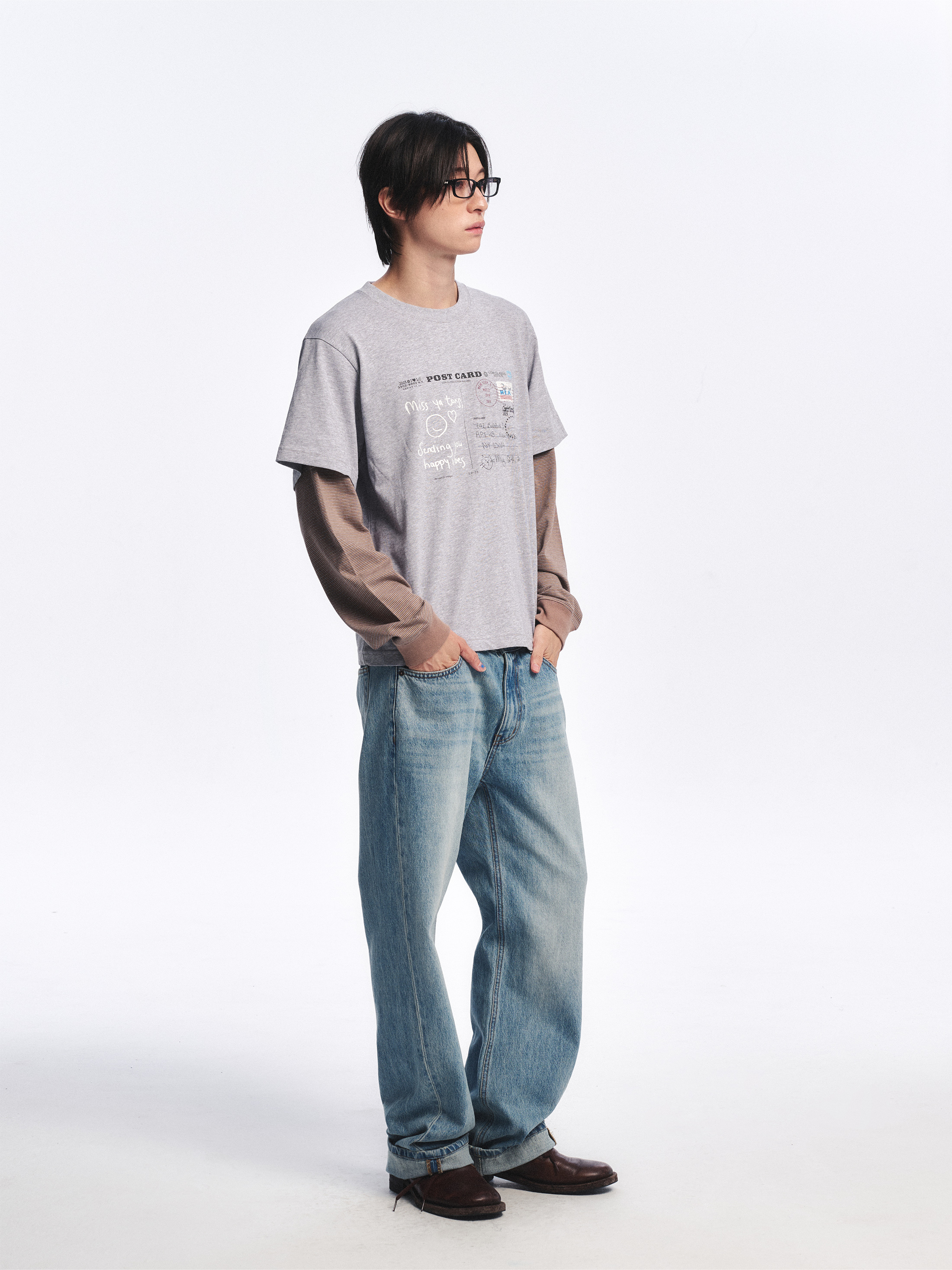 Postcard Layered Tee_Melange Grey 사진 2/4