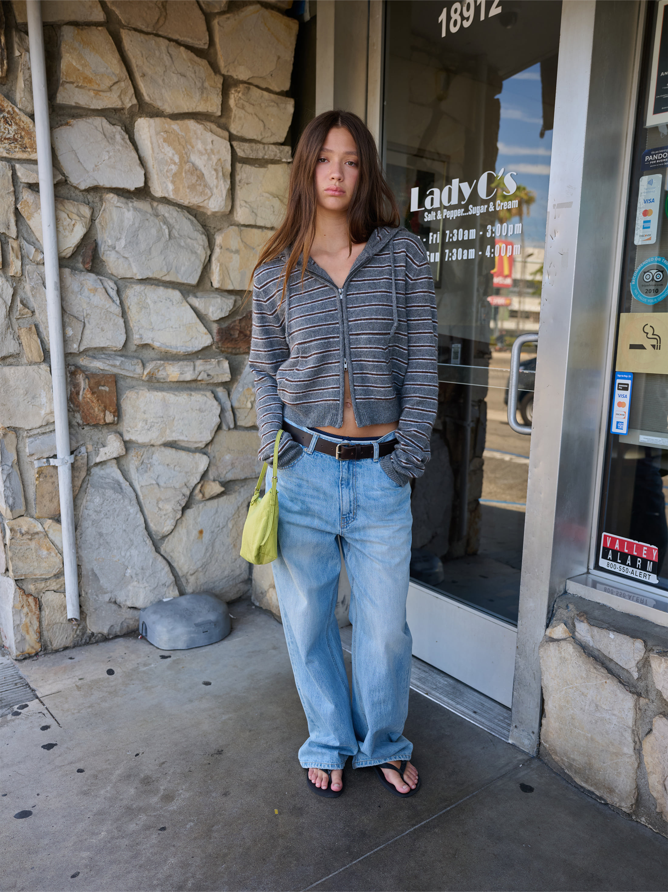 Striped Zip-Up Hoodie Sweater_Melange Grey 사진 2/4