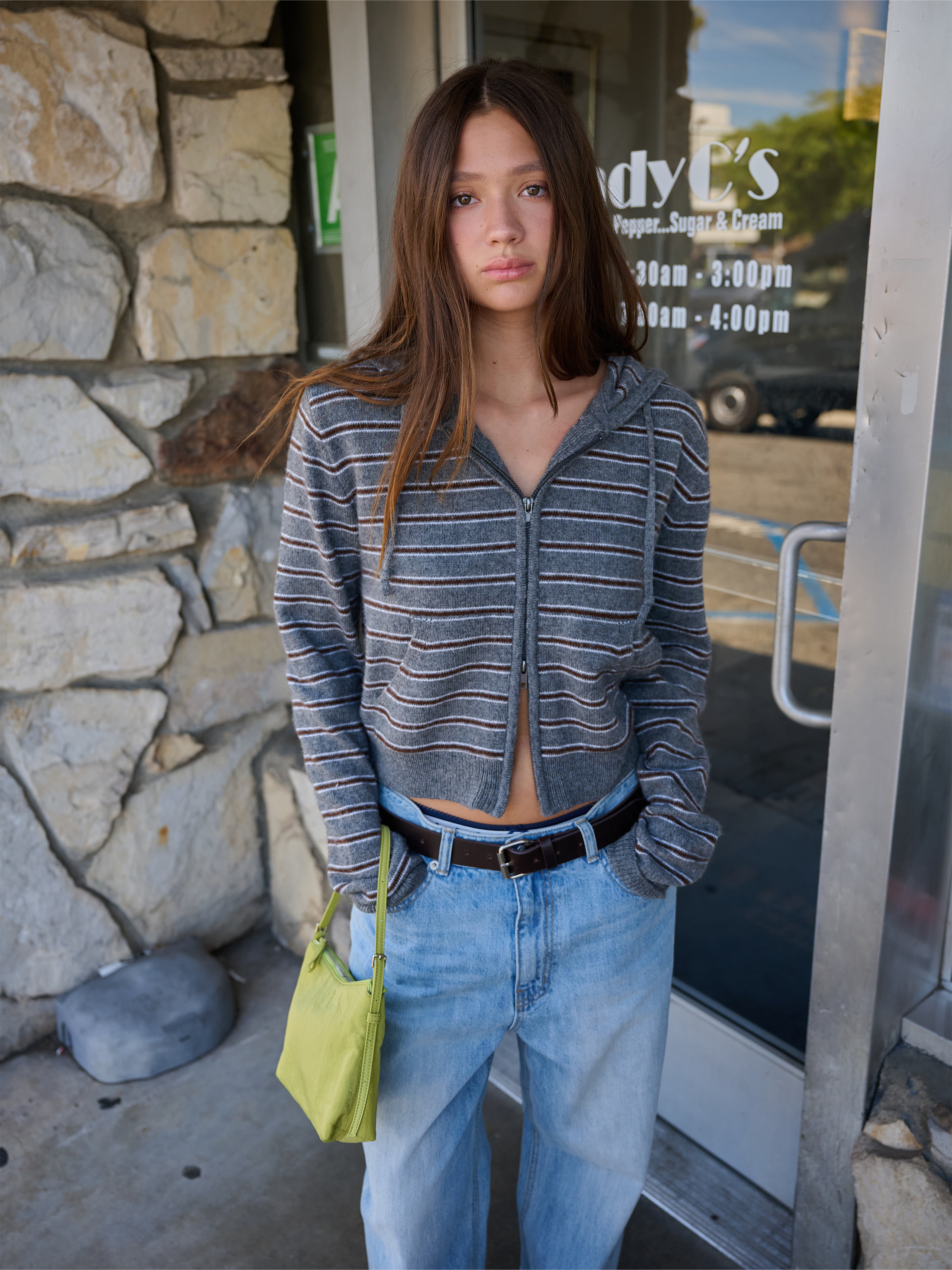Striped Zip-Up Hoodie Sweater_Melange Grey 사진 3/4