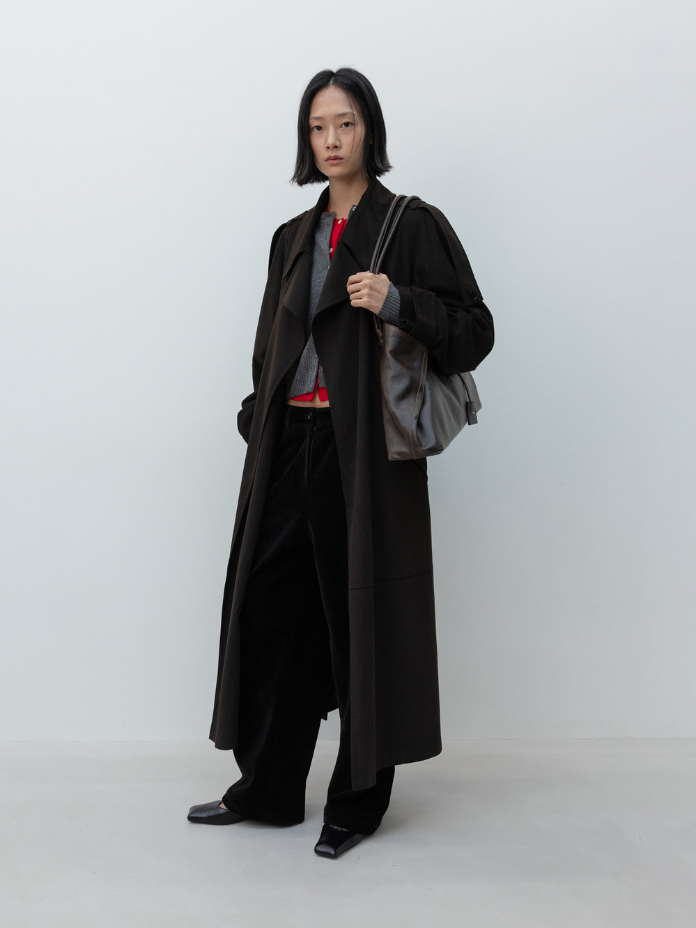 Artificial Suede Trench Coat_Dark Brown