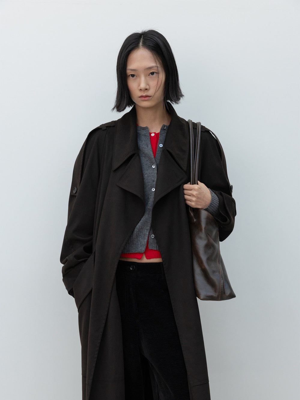Artificial Suede Trench Coat_Dark Brown 사진 3/4