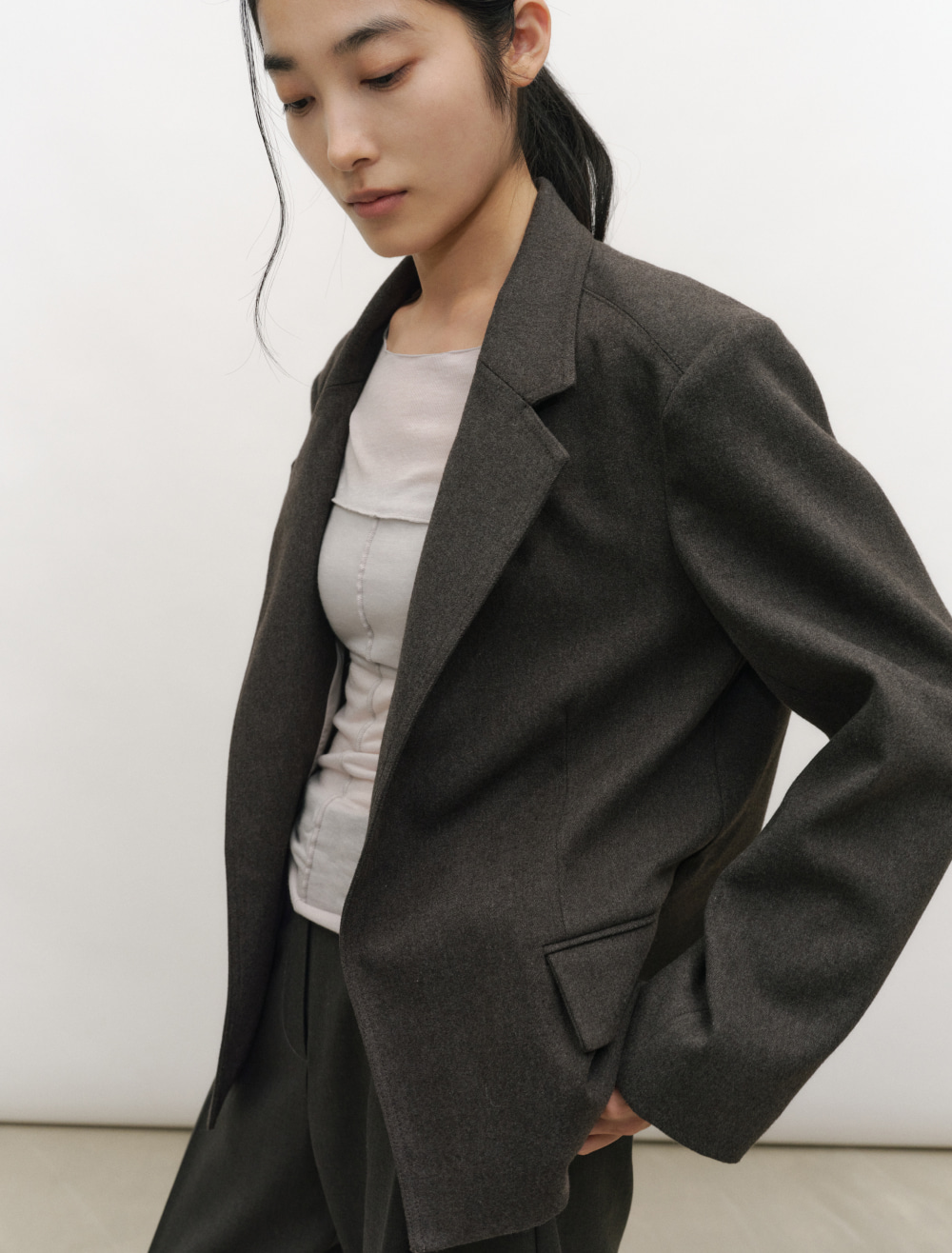 MINIMAL TAILORED JACKET [MELANGE GREY] - Low Tide 사진 3/4