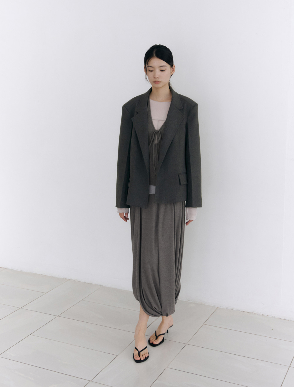 MINIMAL TAILORED JACKET [MELANGE GREY] - Low Tide 사진 2/4