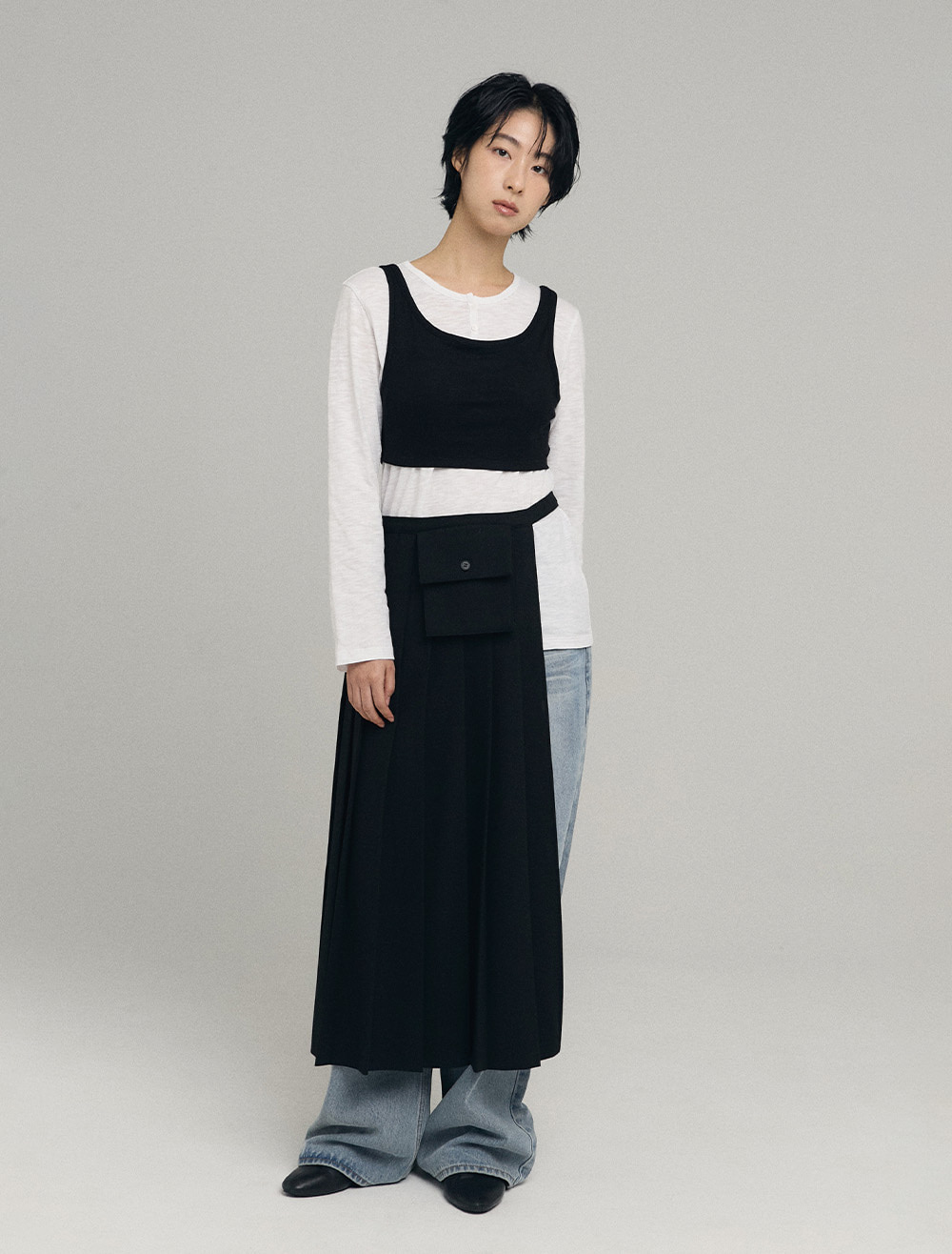 [1st REORDER] BUSTIER LAYERED T-SHIRT [WHITE] - Low Tide