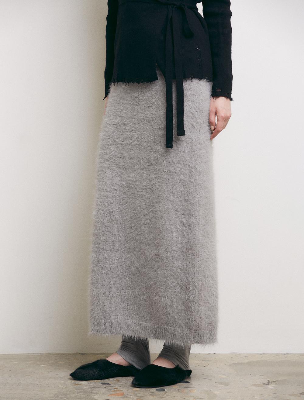 HAIRY KNIT SKIRT [GREY] - Low Tide