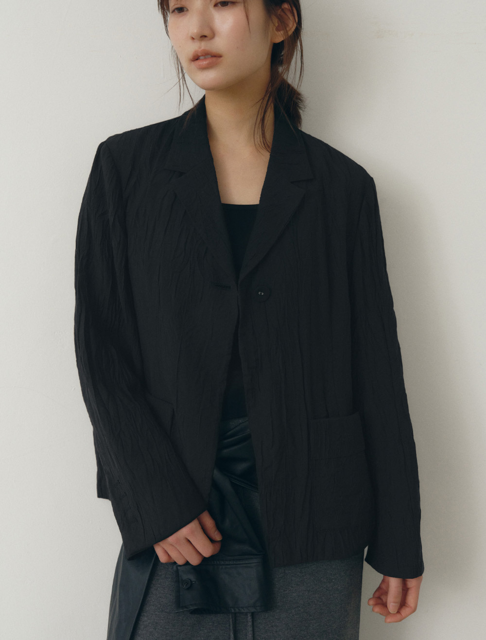 WRINKLE POCKET JACKET [BLACK] - Low Tide